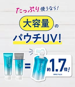 たっぷり使うなら！大容量のパウチUV！約1.7倍！（通常品(70g)比）