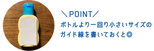 POINT. ボトルより一回り小さいサイズのガイド線を書いておくと◎