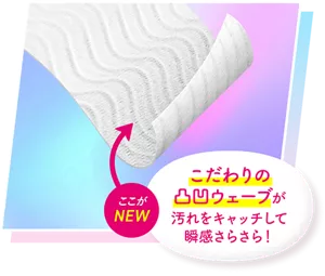 ［ここがNEW］こだわりの凸凹ウェーブが汚れをキャッチして瞬感さらさら！