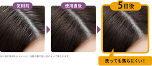 洗っても落ちにくい！　分け目に使用したイメージ。白髪の量や使い方によって異なります。