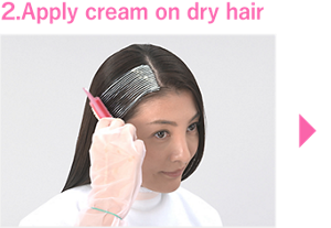 ２．Apply cream on dry hair