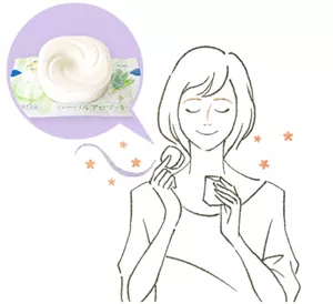 ハーバルアロマの香りの錠剤を出して、香りを楽しんでいる人物のイラストイメージ画像