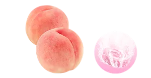 とろける白桃の香りのイメージ画像。湯の色スイートピンク（色つき透明）を表すイメージ画像