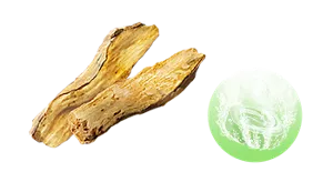 サンダルウッドの香りのイメージ画像。湯の色サイレントグリーン（色つき透明）を表すイメージ画像