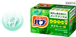 バブ 厳選森の香りのパッケージ画像。湯の色：ナチュラルグリーン（色つき透明）を表すイメージ画像［医薬部外品］