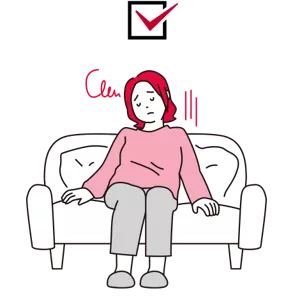 ソファに座りながらカラダがずっしり重そうな女性のイラストイメージ
