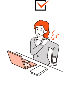 デスクワークで肩が凝り固まっている女性のイラストイメージ