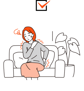 ソファに座りながら全身がバキバキになっている女性のイラストイメージ