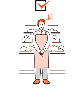 スーパーでの立ち仕事で足腰がだるそうな男性のイラストイメージ