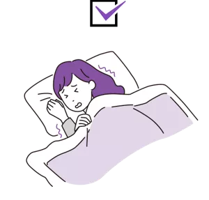 ベッドの中で寒そうにしている女性のイラストイメージ