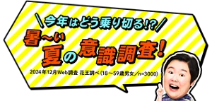 やす子が「今年はどう乗り切る！？暑～い夏の意識調査！2024年12月Web調査 花王調べ（18～59歳男女／n=3000）」と言っているイメージ画像