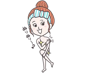 使い方［STEP2］の説明図。バブ爽快シャワーを肌に塗っている女性のイラスト