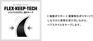 【強固ポリマー×衝撃耐久ポリマー】でしなやかに衝撃を受け流しながら、ヘアスタイルをキープします。