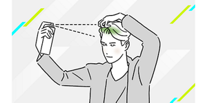 アップバングスタイルのスプレーをするイメージイラスト