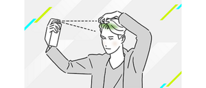 アップバングスタイルのスプレーをするイメージイラスト