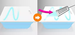 キュキュットをまな板全体にかけた後、原液をスパチェラで広げているイラスト。