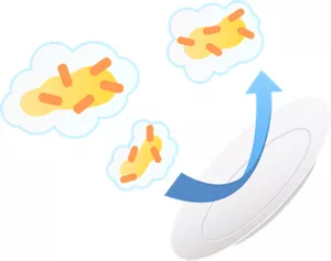 泡膜が汚れをとりこんでいるため、食器に汚れが付着せず、跳ね返っているイラスト。