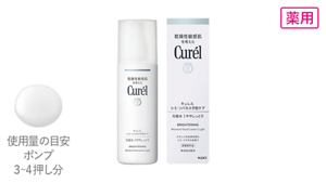 薬用 シミ・ソバカス予防ケア化粧水　ややしっとり・しっとり・とてもしっとりの3段階展開です。使用量の目安はポンプ3～4押し分です。