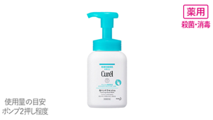 薬用　殺菌・消毒　泡ハンドウォッシュ230mlのポンプタイプと450mlのつめかえタイプの2サイズ展開です。使用量の目安はポンプ2押し程度です。