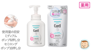 薬用 泡シャンプー480mlのポンプタイプと380mlのつめかえタイプの2サイズ展開です。使用料の目安はミディアムに対してはポンプ6押し分。セミロングに対してはポンプ10押し分です。