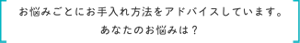 お悩みごとにお手入れ方法をアドバイスしています。 あなたのお悩みは？