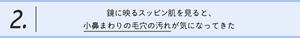 2.鏡に映るスッピン肌を見ると、 小鼻まわりの毛穴の汚れが気になってきた