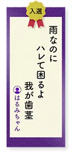 雨なのにハレて困るよ我が歯茎（はるみちゃん）