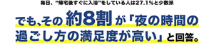 毎日、“帰宅後すぐに入浴”をしている人は27.1%と少数派　でも、その約8割が「夜の時間の過ごし方の満足度が高い」と回答。