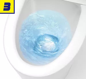 3. 洗浄後、トイレの水を流している写真。