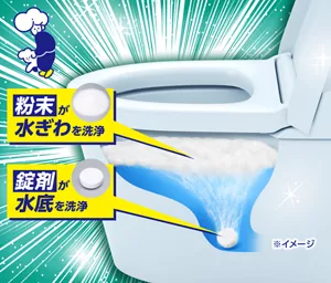 粉末が水ぎわを洗浄／錠剤が水底を洗浄