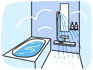 冷えた浴室をシャワーで温めているイラストイメージ