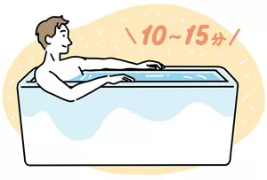 10～15分を目安に湯船で身体を温めている男性のイラストイメージ