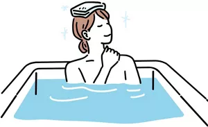 冷たい水で濡らしたタオルを頭に乗せている女性のイラストイメージ