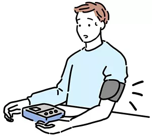 高血圧または低血圧に悩んでいる男性のイラストイメージ