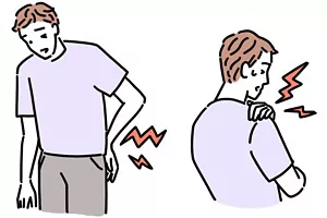 腰や肩に痛みを感じている男性のイラストイメージ