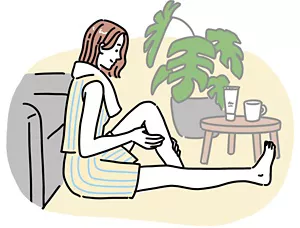 入浴後に足のケアをしている女性のイラストイメージ