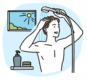 朝にシャワーを浴びている男性のイラストイメージ