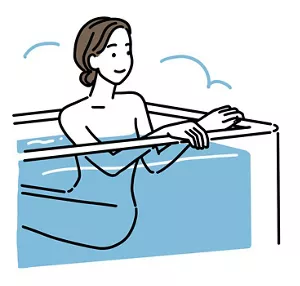 湯船で腰をひねる女性のイラストイメージ