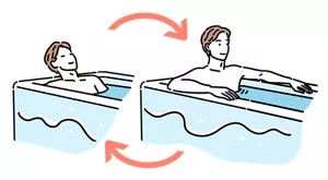 全身浴と半身浴を切り替えて入浴している男性のイラストイメージ
