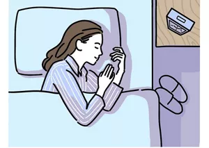 寝室でぐっすりと眠っている女性のイラストイメージ