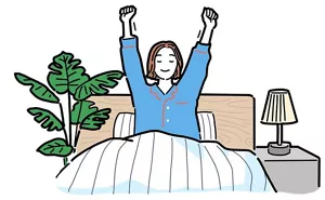 朝スッキリ目覚める女性のイラストイメージ