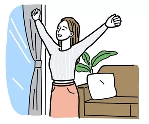 太陽の光を浴びている女性のイラストイメージ