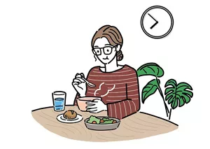 夕食を食べている女性のイラストイメージ