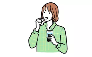 サプリメントを摂取している女性のイラストイメージ