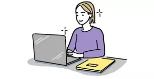 パソコン作業に集中している女性のイラストイメージ