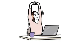 休憩中にストレッチをしている女性のイラストイメージ