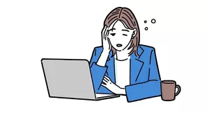 仕事中に眠気を感じている女性のイラストイメージ