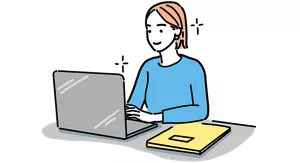 自分に合った環境でパソコン作業をしている女性のイラストイメージ