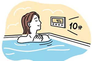 40℃～41℃のお湯に10分浸かっている女性イラストイメージ