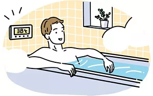 38℃のお湯で気持ちよさそうに浸かっている男性イラストイメージ